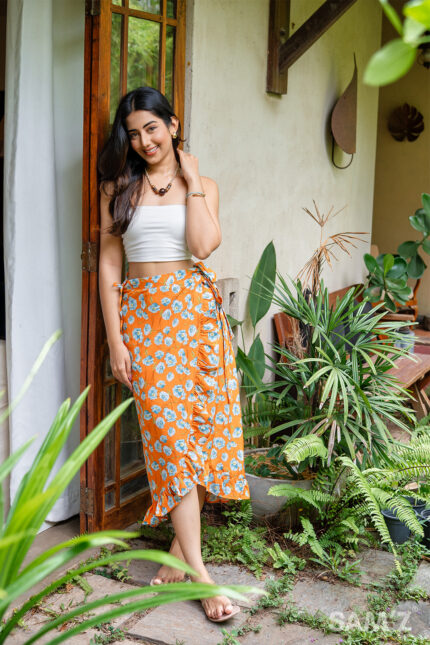 Orange floral wrap skirt