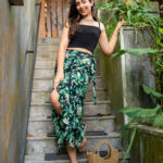 Green floral wrap skirt