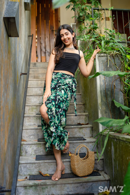 Green floral wrap skirt