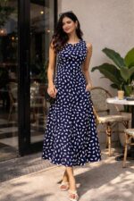 Blue Dotted A-Line Dress - Image 3