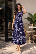 Blue Dotted A-Line Dress