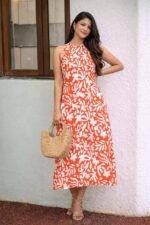 Red Floral A-Line Dress